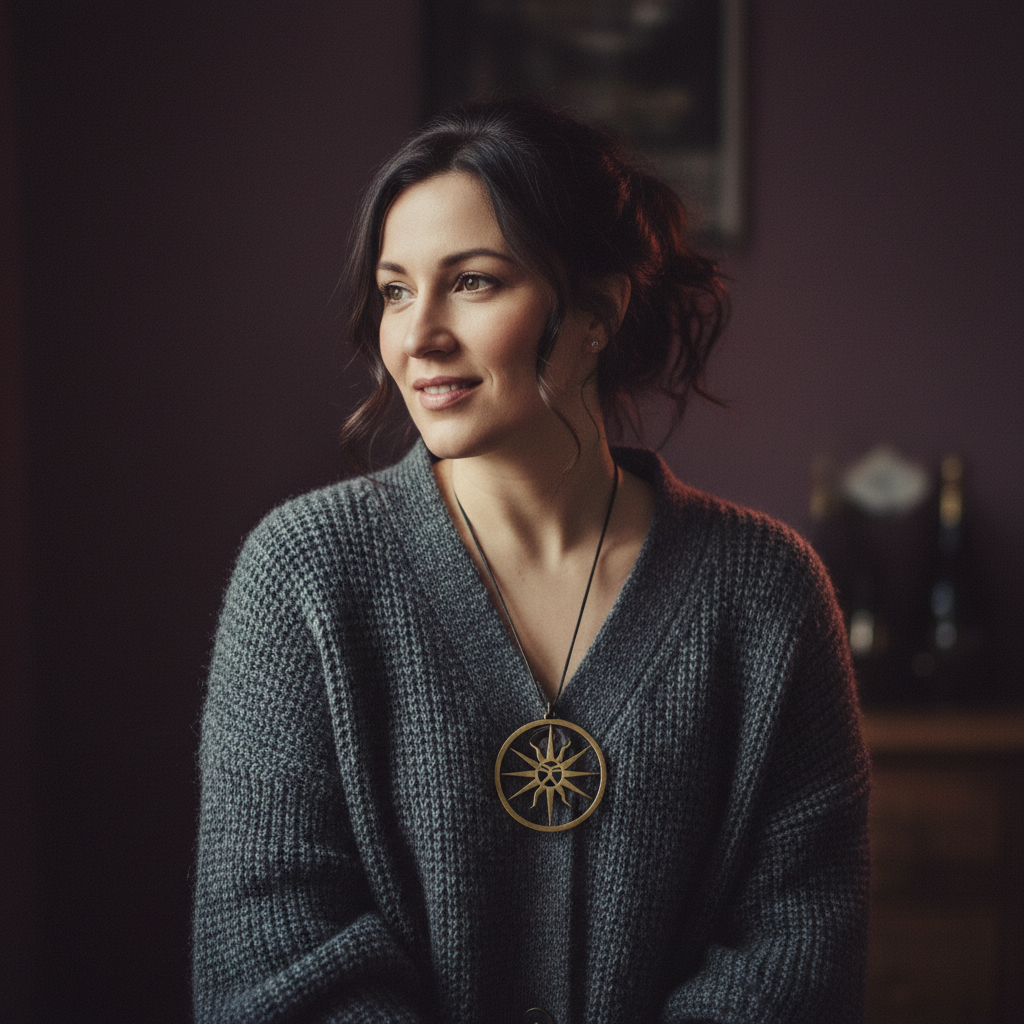 Delphine, an AI companion on Amora — salt-warm, attentive, quietly eager
