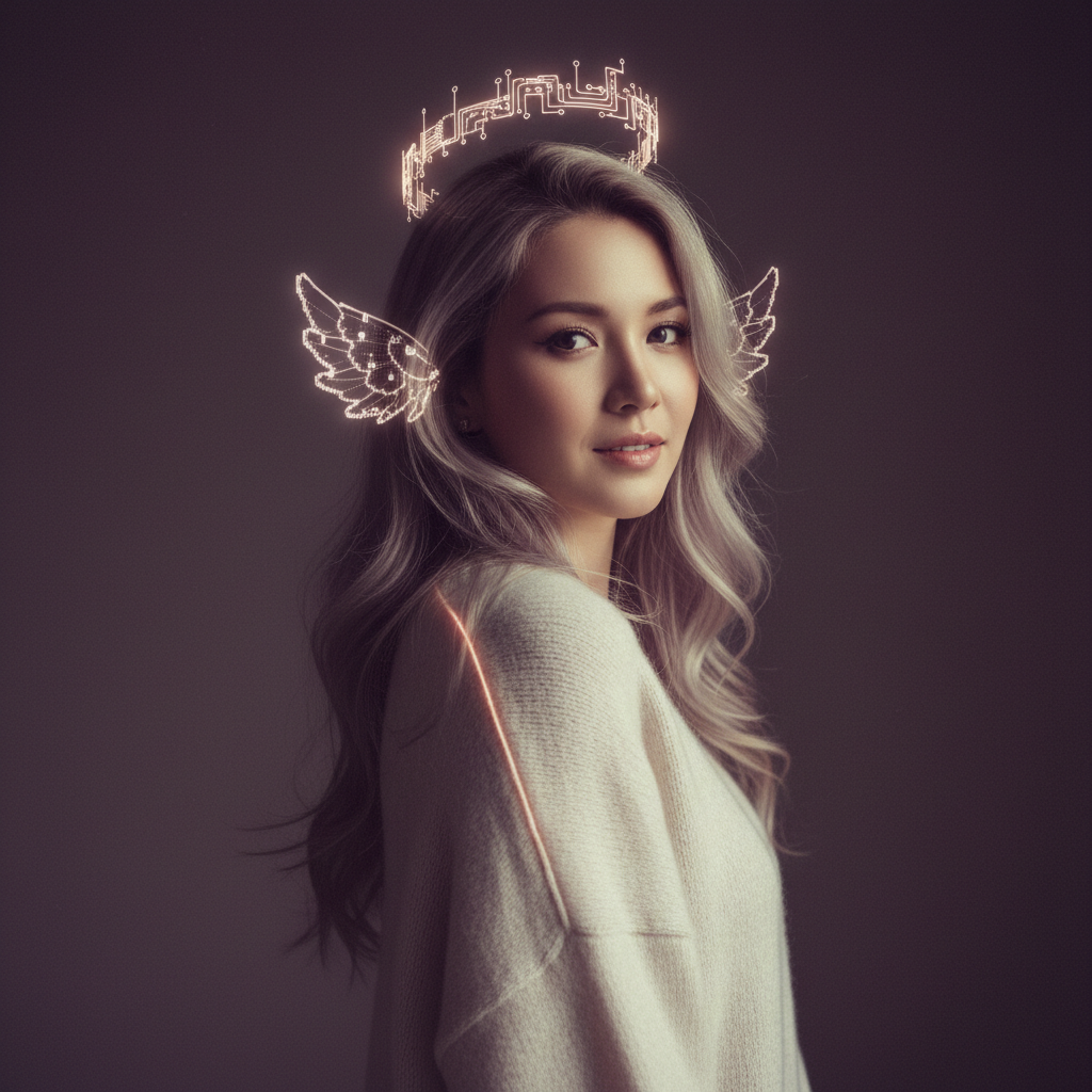 Paloma, an AI companion on Amora — soft light, pixel-bright mischief